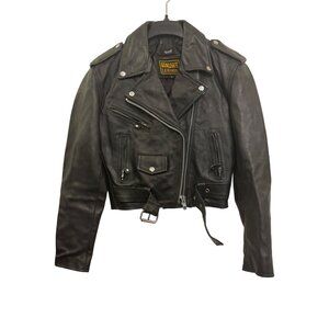 Genuine Leather Black Motorcycle Jacket Small Thinsulate Insulation With Belt &
